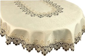 Oválny béžový obrus zdobený krajkou Šírka: 80 cm | Dĺžka: 140 cm