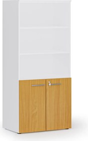 Kombinovaná kancelárska skriňa PRIMO WHITE, nízke dvere, 800 x 500 x 1781 mm, biela/buk
