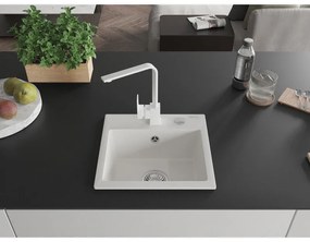 Mexen Milo, 1-komorový granitový drez 435x410x171 mm a biela batéria Rita, biela, 6505-20-670300-20