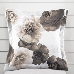 Biante Dekoračná obliečka na vankúš s lemom PM-016 Veľké hnedé kvety 60 x 60 cm