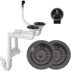 Gamma Gamma, 2-komorový manuálny sifón pre granitové drezy, grafitová, GMA-1M22BK