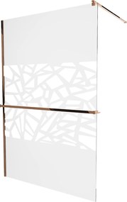 Mexen Kioto+, sprchová zástena s poličkou a držiakom na uteráky 140 x 200 cm, 8mm číre sklo vzor biely, profil ružové zlato, 800-140-121-60-85