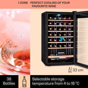 Klarstein Vinamour 32 Uno, vinotéka, 95 l, 36 fliaš, 4-18°C, 1 zóna, dotykové ovládanie
