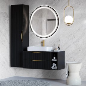 Kulaté nástěnné zrcadlo s LED osvětlením Beniamino 90 cm černé