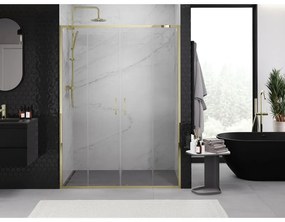 Mexen Exo, posuvné dvojité sprchové dvere 140 cm, číre sklo, zlatá, 8152-140-000-50-00