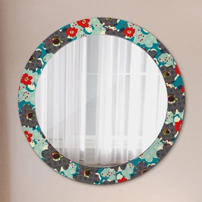 Okrúhle zrkadlo s potlačou Retro kvety vzor fi 70 cm