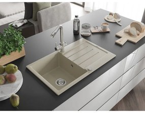 Mexen Bruno, 1-komorový granitový drez s odkvapkávačom 795x495x200 mm a chrómová batéria Duero, béžová, 6513-69-671600-00
