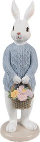 Dekorácia králičie chlapec v modrom svetri a košíkom kvetín - 9*8*24 cm
