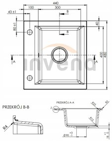 Invena Tesalia, 1-komorový granitový drez 440x480x160 mm a chrómový sifón, INV-AZ-01-041-B