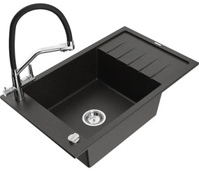 Mexen Elias, 1-komorový granitový drez 795x480x200 mm a drezová batéria Duo, čierna-zlatá metalíza, 6511-75-671701-07