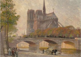 Sklenený obraz - Robert William Vonnoh, Notre Dame de Paris, reprodukcia (70x50 cm)