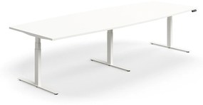 Výškovo nastaviteľný rokovací stôl QBUS, ovál, 3200x1200 mm, biely rám, biela