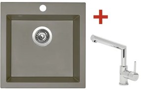 Granitový drez Sinks Viva 455 Truffle s batériou Mix 350 P 455x460 mm hnedý