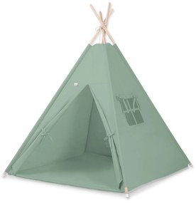 Bobono Stan Teepee pre deti + podložka na hranie + ozdobné pierka - pastelovo zelená