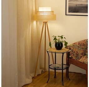 Brilagi - Stojacia lampa CEDAR LUNETA 1xE27/15W/230V ratan/hnedá/krémová