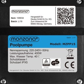 Monzana Piesková filtrácia k bazénu AQUA 9 960 l/h, modrá