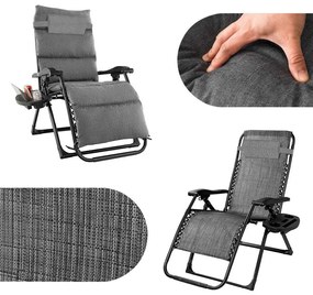 Polstrovaná stolička zero gravity, rôzne farby- sivá