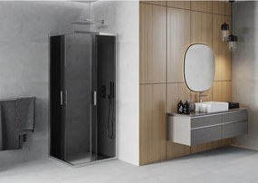 Mexen Rio, štvorcový sprchovací kút s posuvnými dverami 80(dvere) x 80(dvere) x 190 cm, 6mm šedé sklo, chrómový profil, 860-080-080-01-40