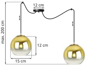 Závesné svietidlo Bergen gold spider, 2x zlaté/transparentné sklenené tienidlo (fi 15cm)