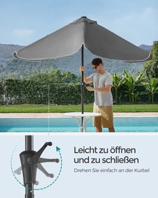 Slnečník 200 × 150 cm, obdĺžnikový balkónový slnečník, ochrana pred slnkom UPF 50+, bez podstavca, šedý