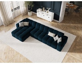 Tmavomodrá zamatová rohová pohovka (ľavý roh) Kendal - Micadoni Home