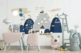 Krásna modrá nálepka na stenu pre bábätko autíčka 120 x 240 cm