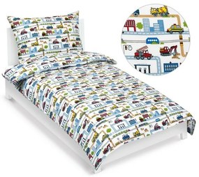 Bellatex Detské bavlnené obliečky Junior Mesto City zelená, 140 x 200, 70 x 90 cm