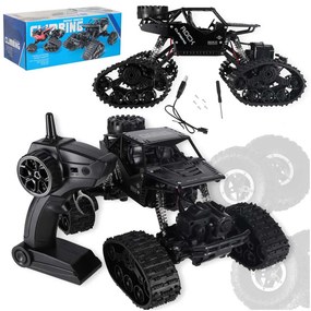 KIK Diaľkovo ovládané RC Horolezecké auto 4x4 Crawler 2v1 (pásy/kolesá) čierne 2,4 GHz