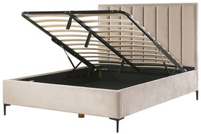 Zamatová posteľ s úložným priestorom 160 x 200 cm sivobéžová SEZANNE Beliani