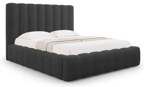 Antracitová čalúnená dvojlôžková posteľ s úložným priestorom a roštom 180x200 cm Kelp – Micadoni Home