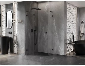 Mexen Lunar, L päťuholníkový sprchový kút naklápací doľava 90 x 90 cm, 8mm číre sklo, čierny profil, 831L-090L-090P-70-00-L
