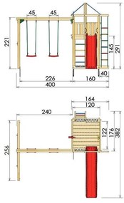 Ihrisko Jungle Lodge so šmykľavkou a modulom 2-Swing Frame 2.0