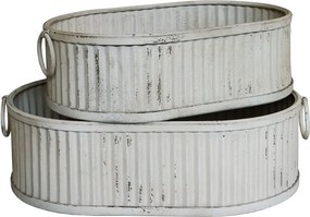 2ks krémový antik plechový obal na kvetináč Planters - 63*40*18/ 55*35*16 cm