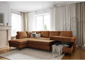 Oranžovohnedá menčestrová rozkladacia rohová pohovka (ľavý roh) Lofty Lilly – Miuform