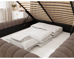 Hnedá čalúnená dvojlôžková posteľ s úložným priestorom s roštom 160x200 cm Carilla – ELTAP