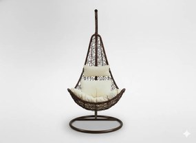 Garden Line ZÁVESNÁ STOLIČKA, TMAVO HNEDÁ, VANKÚŠ – KRÉMOVÁ, RÁM – TMAVO HNEDÁ, POLOVICA