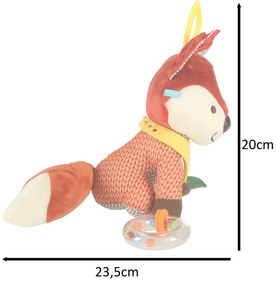 KIK Senzorický maskot líška na kočík – plyšová hračka s hryzátkom, hrkálkou a zvončekom