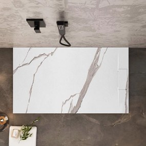 Rea Bazalt Carrara, SMC sprchová vanička 90x120, biela-kamenný vzor, REA-K7001