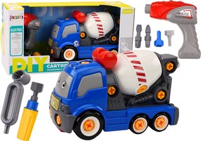 LEAN Toys Modrá kreslená betónová miešačka – stavebnicová na zostavenie (DIY)