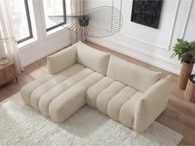 Béžová rohová pohovka z textílie buklé (ľavý roh/s leňoškou) Azra – Bobochic Paris