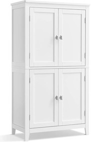 Kúpeľňová skrinka, voľne stojaca skrinka so 4 dvierkami, 30 x 60 x 110 cm, biela