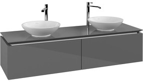 VILLEROY &amp; BOCH Legato závesná skrinka pod dve umývadlá na dosku, 2 zásuvky, 1600 x 500 x 380 mm, Glossy Grey, B59900FP