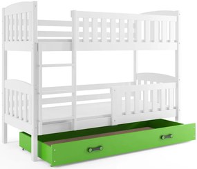 Detská poschodová posteľ KUBUŠ | biela Farba: biela / zelená, Rozmer.: 200 x 90 cm