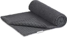 Obojstranný prehoz z mušelínu a umelej kožušiny grafitovo kockovaná 140x200 cm