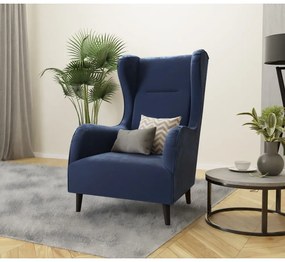Tmavomodré zamatové kreslo ušiak Carole – Ropez
