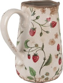Béžový keramický džbán s jahôdkami Wild Strawberries M - 16*12*18 cm