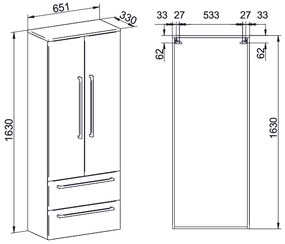Mereo Bino, kúpeľňová skrinka vysoká 163 cm, dvojitá, Multidecor, Dub Kronberg svetlý, MER-CN699DKRS