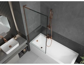 Mexen Next L, 1-krídlová vaňová zástena 80 x 150 cm, 6mm číre sklo-čierny vzor, ružové zlato profil, 895-080-000-03-70-60