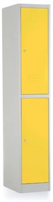 Kovová šatníková skrinka - 2 boxy, 38 x 45 x 185 cm, cylindrický zámok, žltá - ral 1023