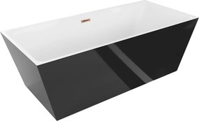 Mexen Lita, voľne stojaca vaňa 170 x 75 cm, biela-čierna, ružové zlato prepad, 52121707575-60